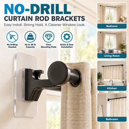 No-Drill Curtain Rod Brackets – Easy Peel & Stick, 4-Pack