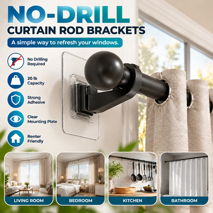 No-Drill Curtain Rod Brackets – Easy Peel & Stick, 4-Pack