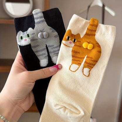 Cute Cat Socks with Balls for Women & Men | Fun 3D Pom-Pom Animal Crew Socks