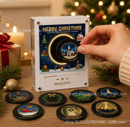 🎄🎶 Christmas Mini Vinyl Record Player Fridge Magnet ✨🎅 Light-Up Musical Christmas Decor 🎁❄️ Interchangeable Holiday Song Discs