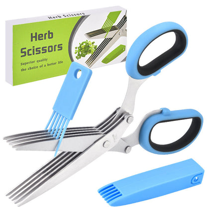 5-Blade Herb Scissors with Safety Cover & Cleaning Comb