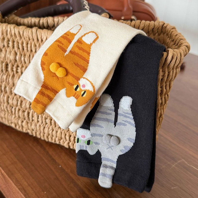 Cute Cat Socks with Balls for Women & Men | Fun 3D Pom-Pom Animal Crew Socks