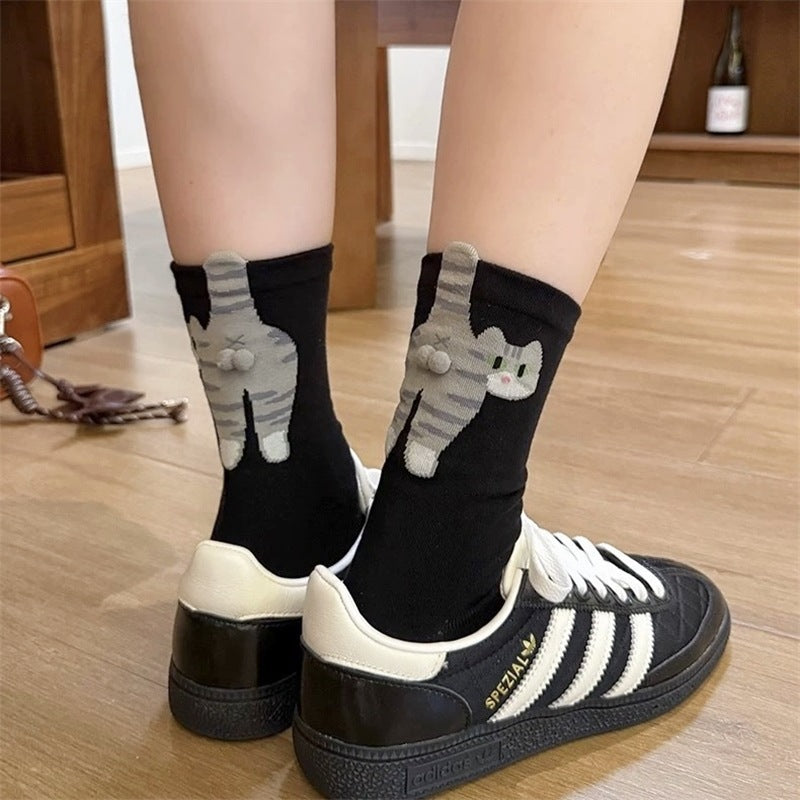 Cute Cat Socks with Balls for Women & Men | Fun 3D Pom-Pom Animal Crew Socks