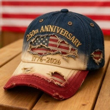 Honor Freedom. Wear History. 1776–2026 American Flag Vintage Denim Baseball Cap