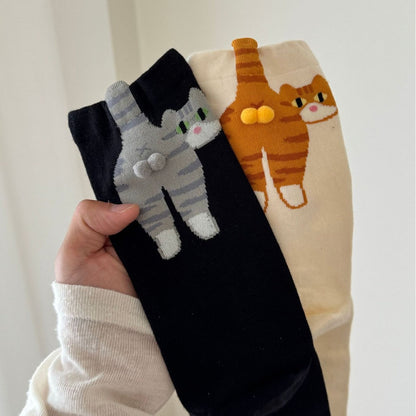 Cute Cat Socks with Balls for Women & Men | Fun 3D Pom-Pom Animal Crew Socks