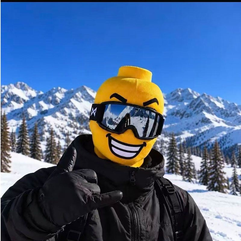 🏂Funny Yellow Block-Head Ski Mask – Full Face Winter Balaclava for Skiing & Snowboarding