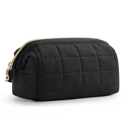 Large Capacity Quilted Travel Makeup Bag – Portable Cosmetic & Toiletry Organizer for Women