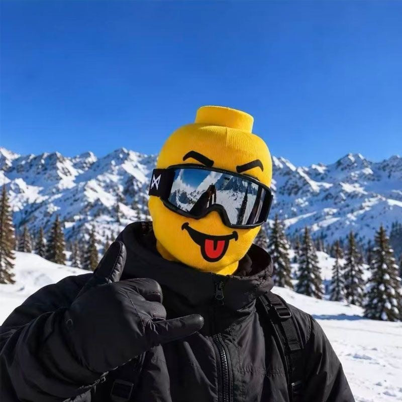🏂Funny Yellow Block-Head Ski Mask – Full Face Winter Balaclava for Skiing & Snowboarding