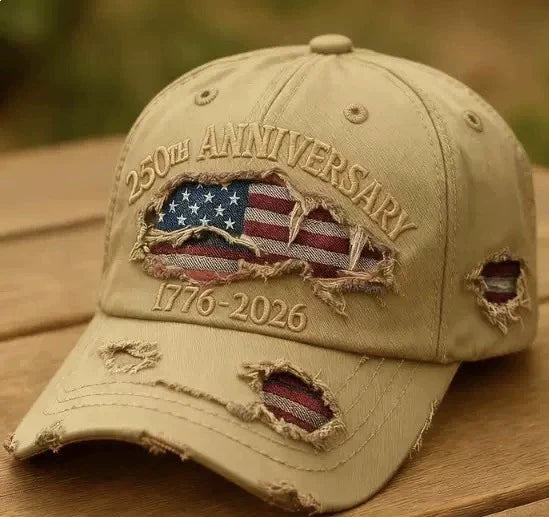 🎁250th Anniversary 1776-2026 Distressed Denim Baseball Cap for Men American Flag Embroidery