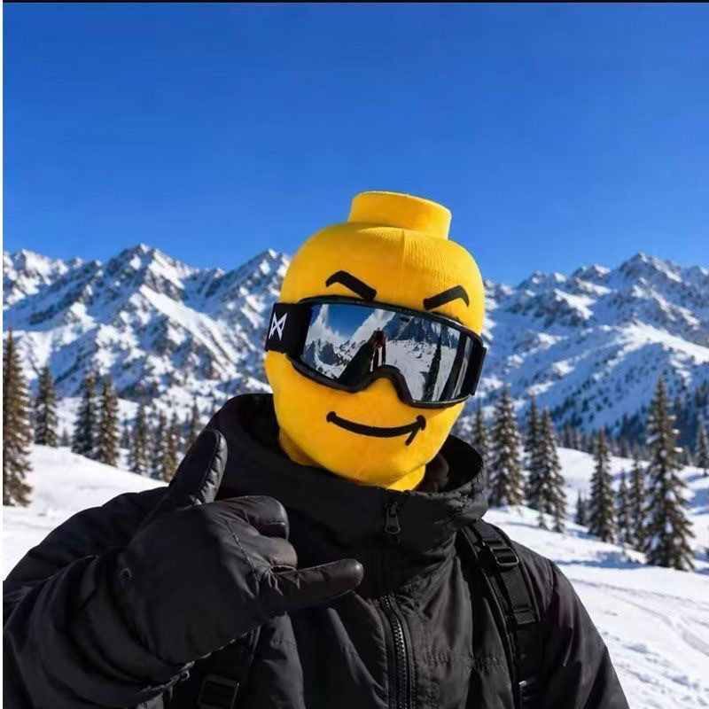🏂Funny Yellow Block-Head Ski Mask – Full Face Winter Balaclava for Skiing & Snowboarding