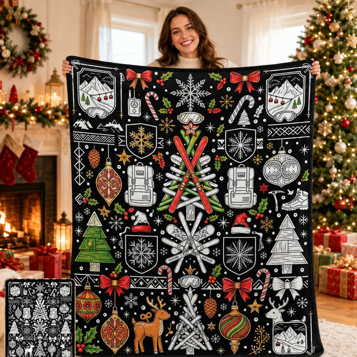 Winter ski themed DIY Christmas coloring blanket
