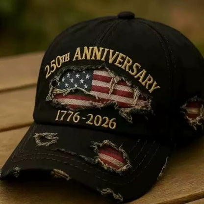 🎁250th Anniversary 1776-2026 Distressed Denim Baseball Cap for Men American Flag Embroidery