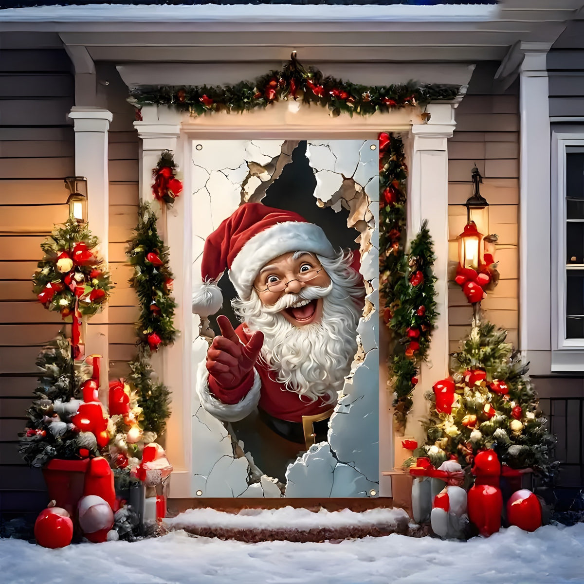 🎅🎄✨ Magical Santa Christmas Door Cover 🎁❄️ Full-Door Holiday Decoration, Festive Santa Claus Artwork, Snowy Winter Wonderland Entryway Decor 🏠🎀❤️