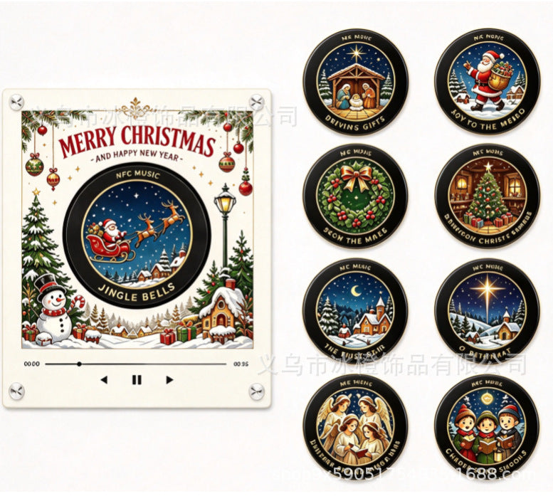 🎄🎶 Christmas Mini Vinyl Record Player Fridge Magnet ✨🎅 Light-Up Musical Christmas Decor 🎁❄️ Interchangeable Holiday Song Discs