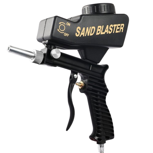 Black portable pneumatic abrasive sand blaster gun with integrated hopper