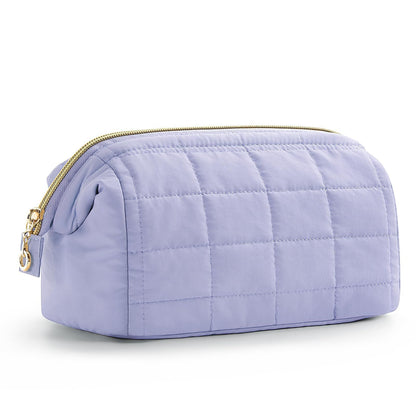 Large Capacity Quilted Travel Makeup Bag – Portable Cosmetic & Toiletry Organizer for Women