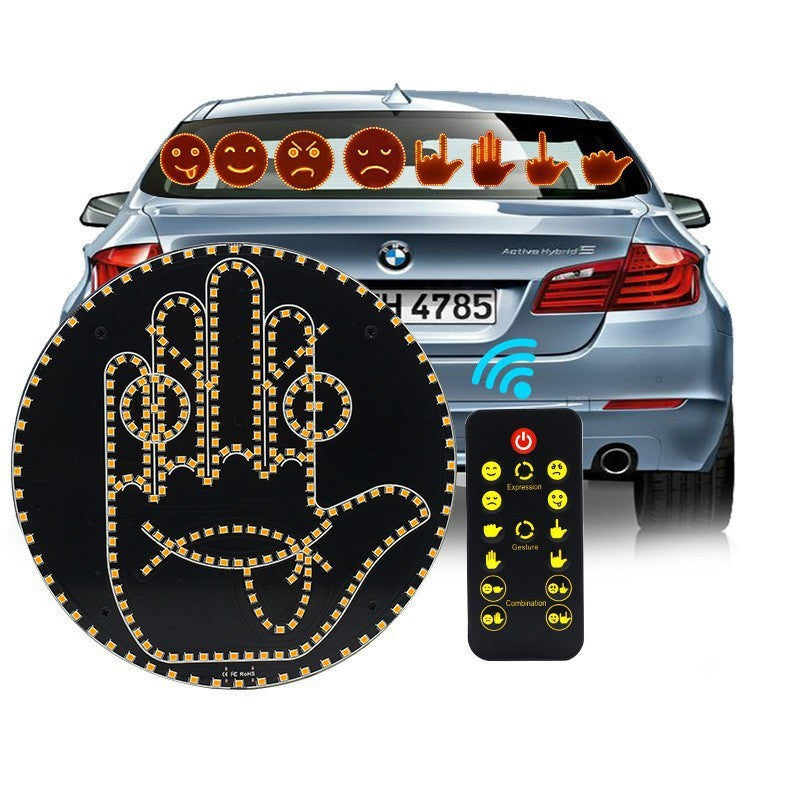 🚗🔥 LED Car Rear Window Gesture Light 😎🖕😂 – Funny Emoji & Hand Sign Display ✨ Wireless Remote Control 🚘 4 Modes | Fun Car Accessories 🎁
