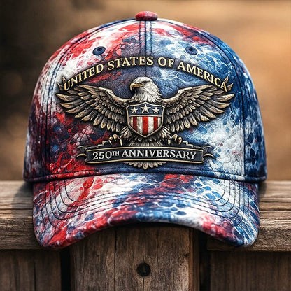 250th Anniversary Baseball Cap Distressed American Flag Print Sun Hat