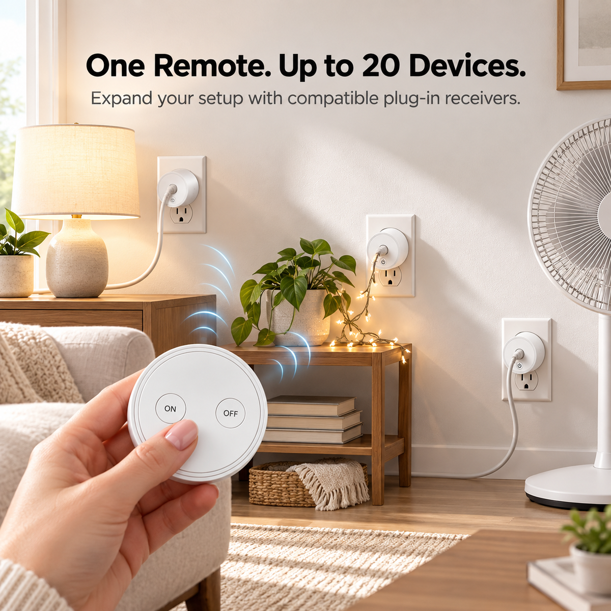 One wireless remote supports up to 20 compatible outlets