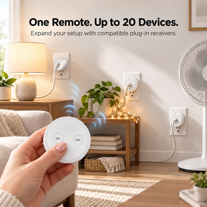One wireless remote supports up to 20 compatible outlets