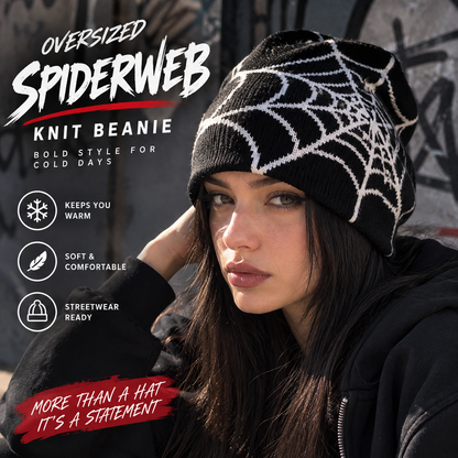 Oversized Spiderweb Knit Beanie – Bold Contrast Streetwear Winter Hat