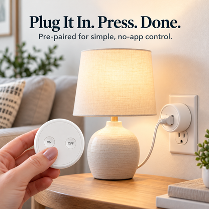 Plug in the outlet and press the remote to control a lamp