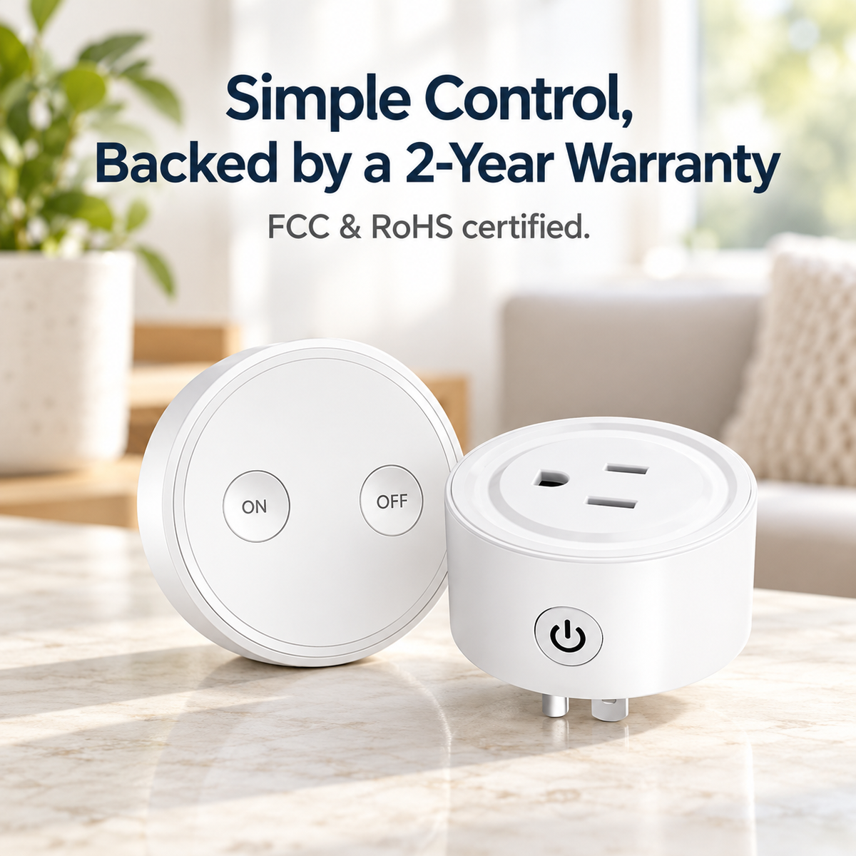 White remote control outlet set with 2-year warranty