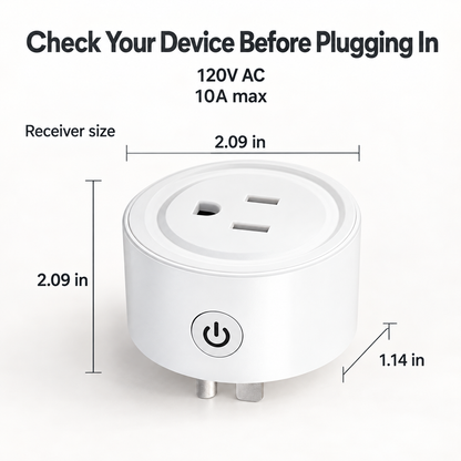 Remote control outlet receiver size and electrical rating