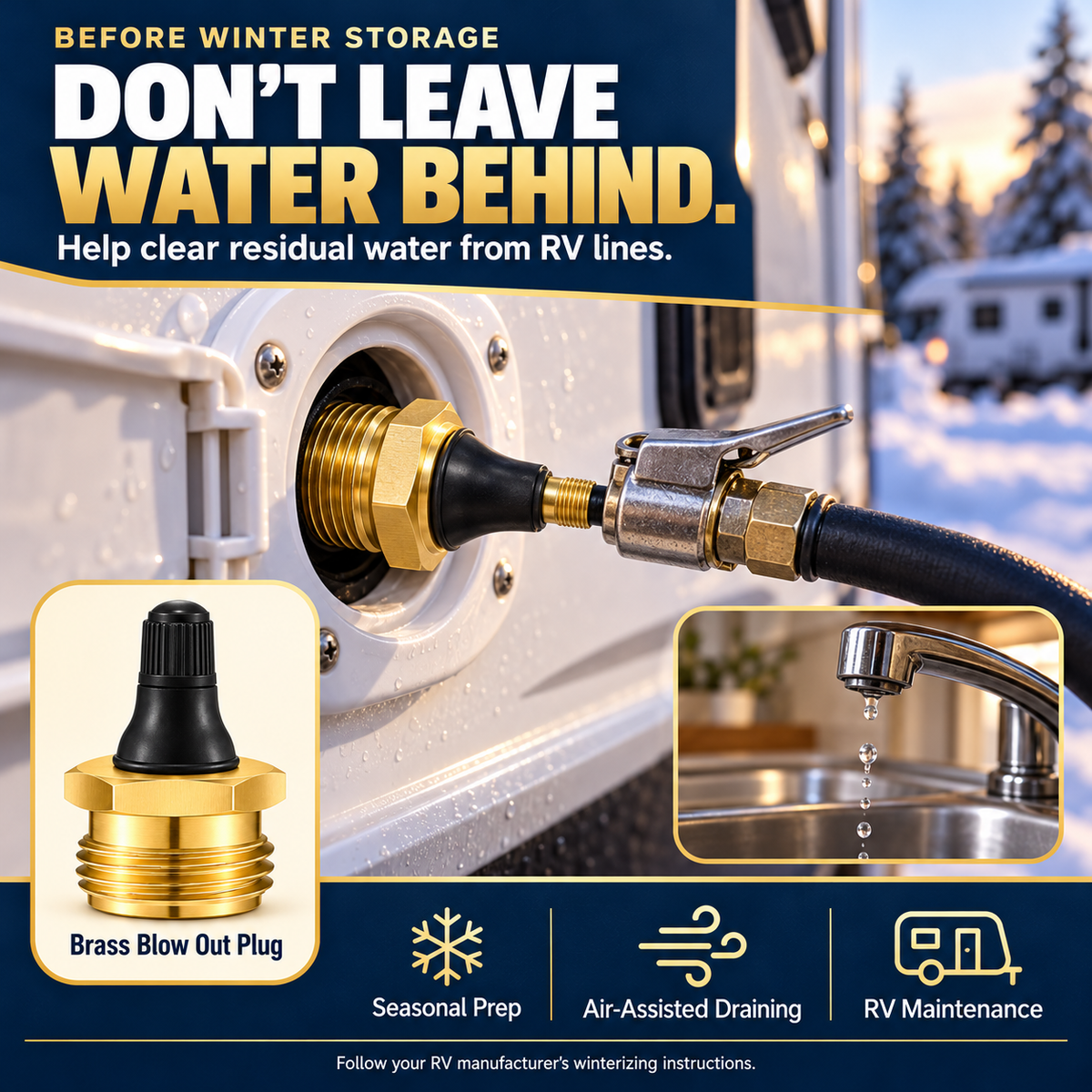 RV water-line winterizing process to help clear residual water