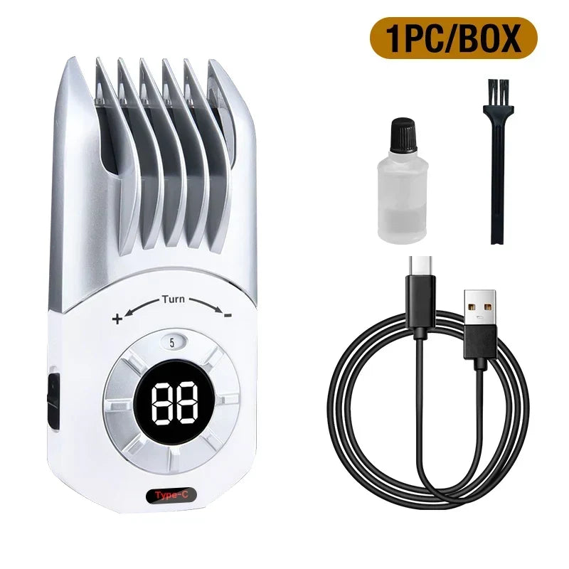 Compact self hair clipper with charging and cleaning accessories