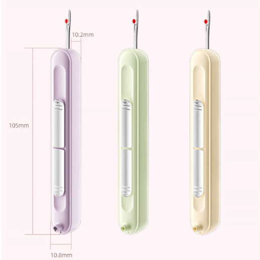 Purple green and yellow two-in-one needle threader and seam ripper color options