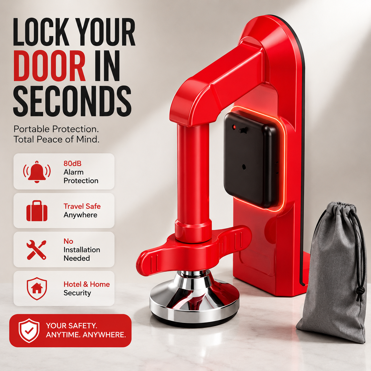 Portable Door Lock Alarm – Travel & Home Security Door Stopper