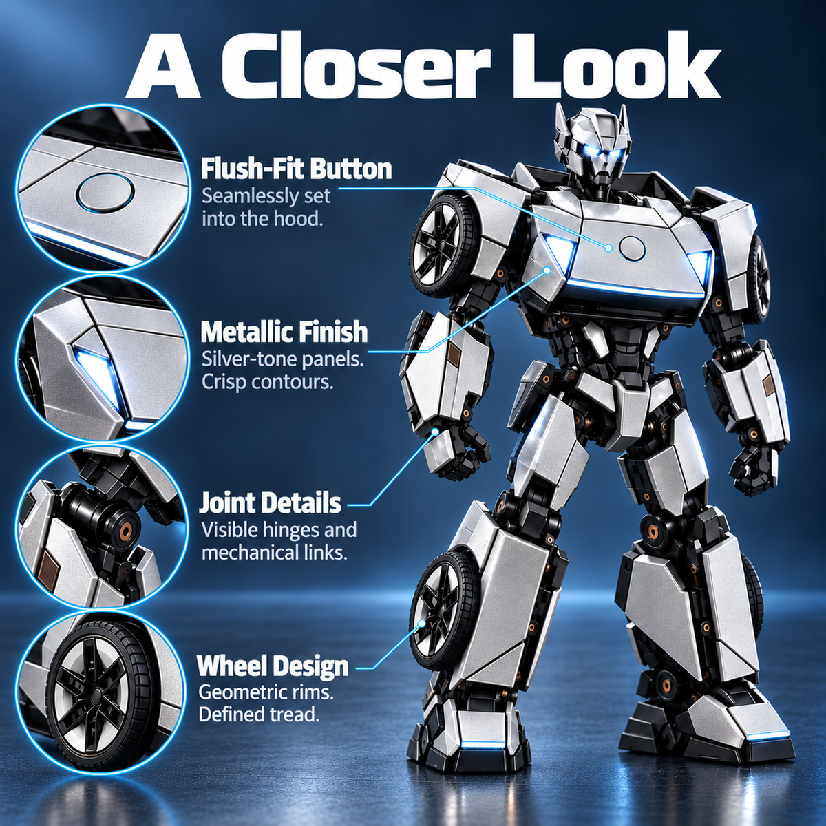 Silver robot figure with mechanical styling details