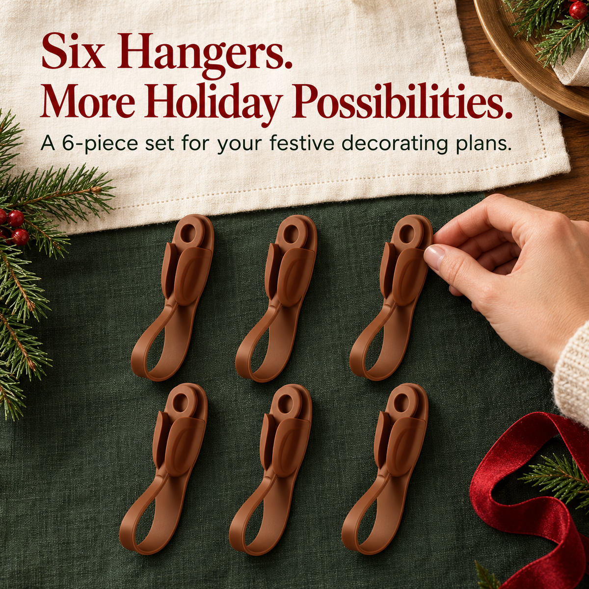🌳6-Pack Christmas Wreath Hangers – No-Drill Peel & Stick Holiday Hooks