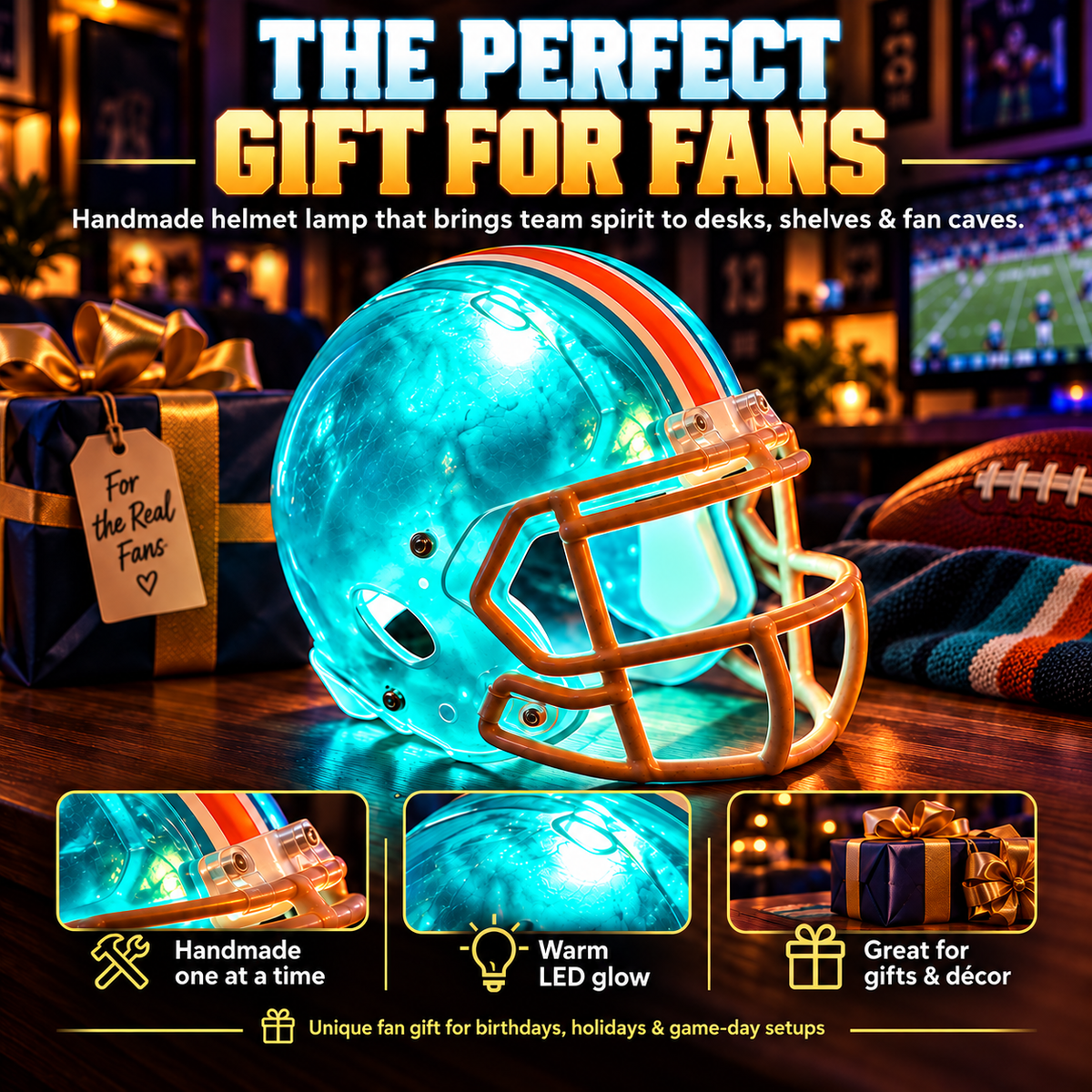 🏈✨ Handmade LED Football Helmet Lamp – Glowing Team-Inspired Helmet Night Light