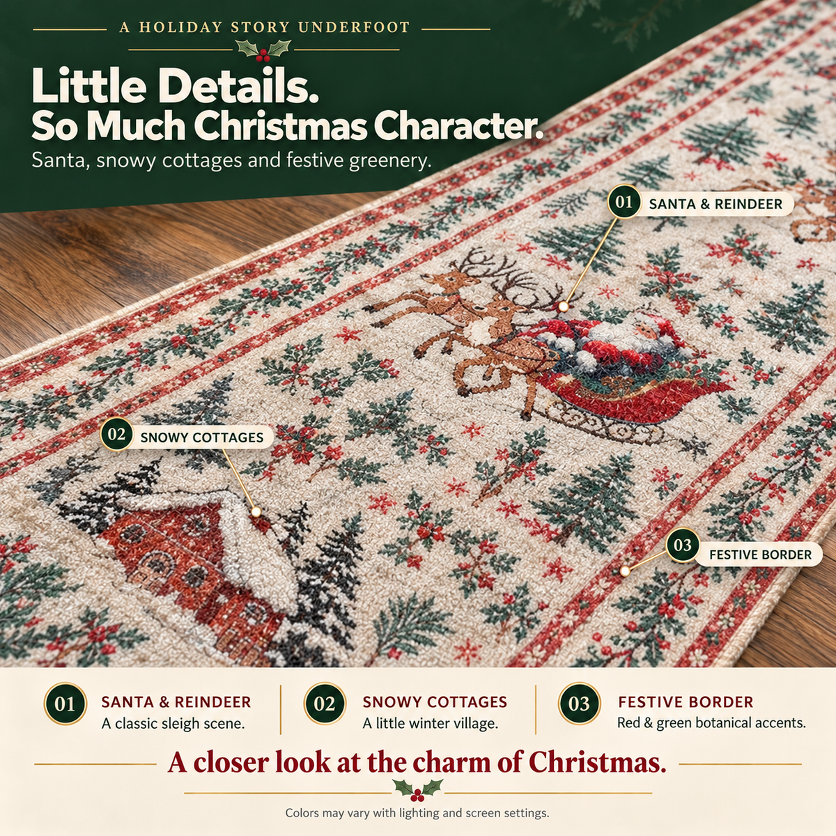 🔥LAST DAY 49% OFF -🎄 Vintage Christmas Runner Rug – Santa, Reindeer & Timeless Holiday Charm