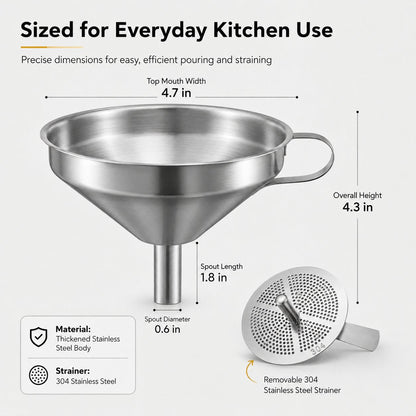 🍳 Heavy-Duty Thickened Stainless Steel Kitchen Funnel with 304 Strainer