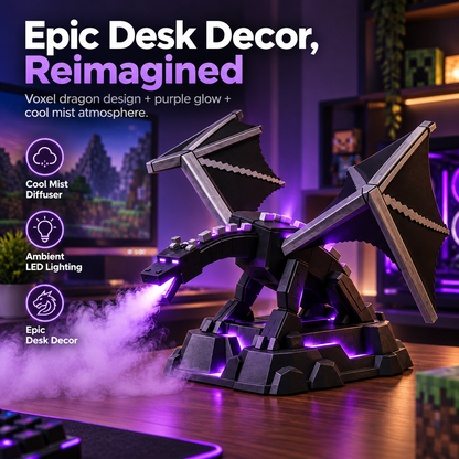 🐉💜 Epic Voxel Dragon Mist Diffuser – Purple LED Dragon Lamp, Remote-Controlled Cool Mist & Gaming Room Decor ✨🎮