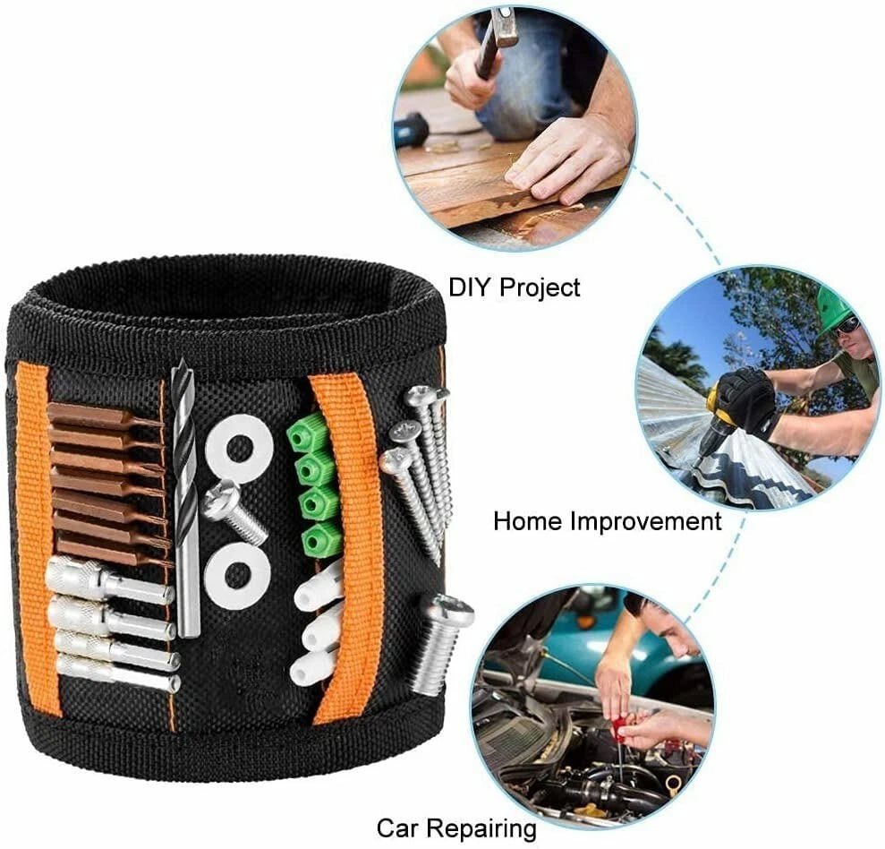 🔥Hot Sale⚡Magnet Wristband Tool Holder with 2 Storage Pockets