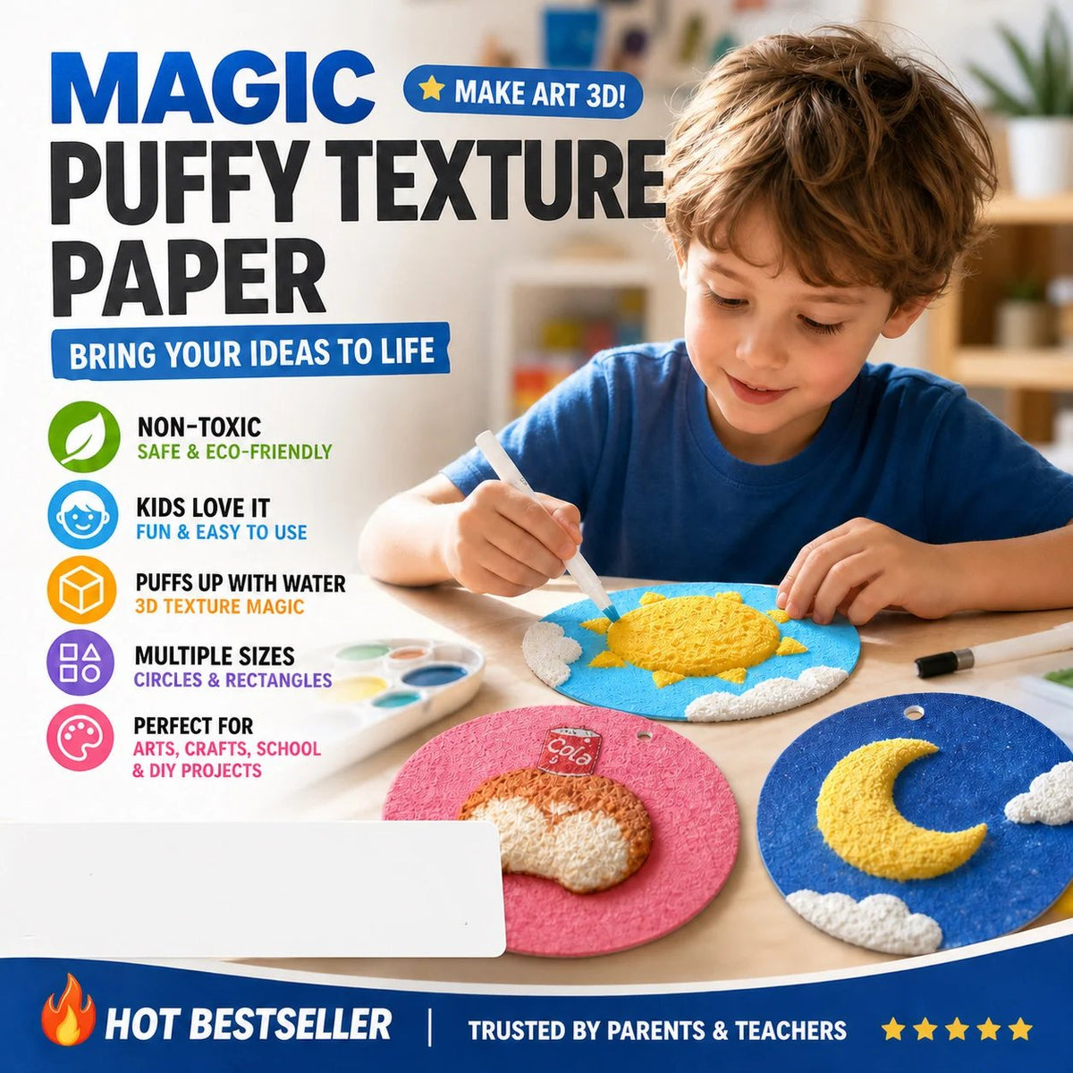 Puffy texture painting paper used for colorful arts crafts and DIY projects