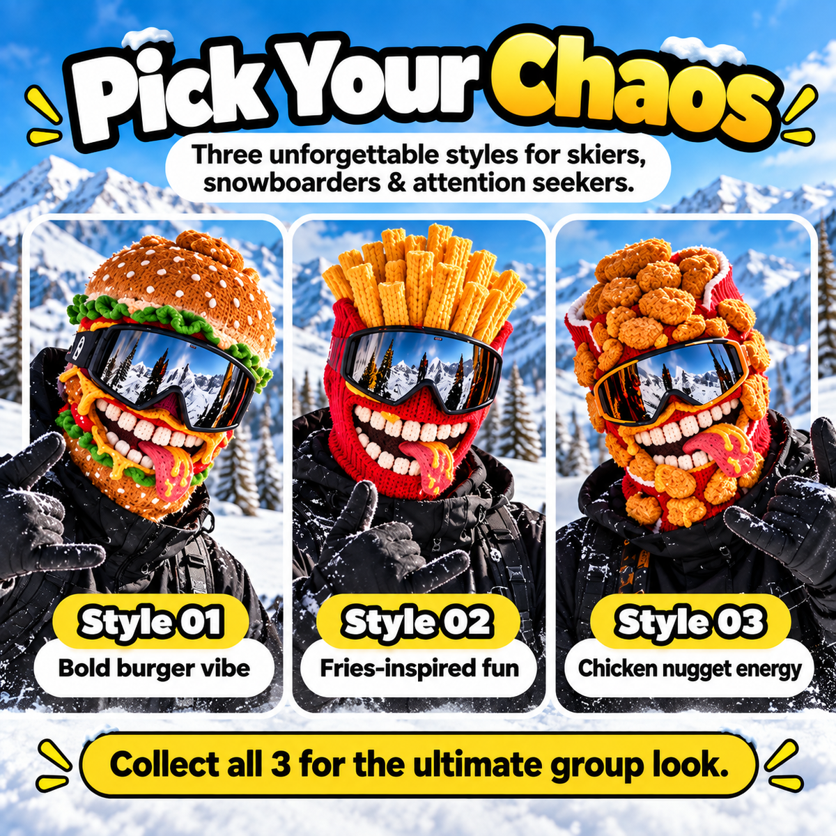 🍔Viral Food Ski Mask Balaclava – Burger, Fries & Chicken Nugget Styles