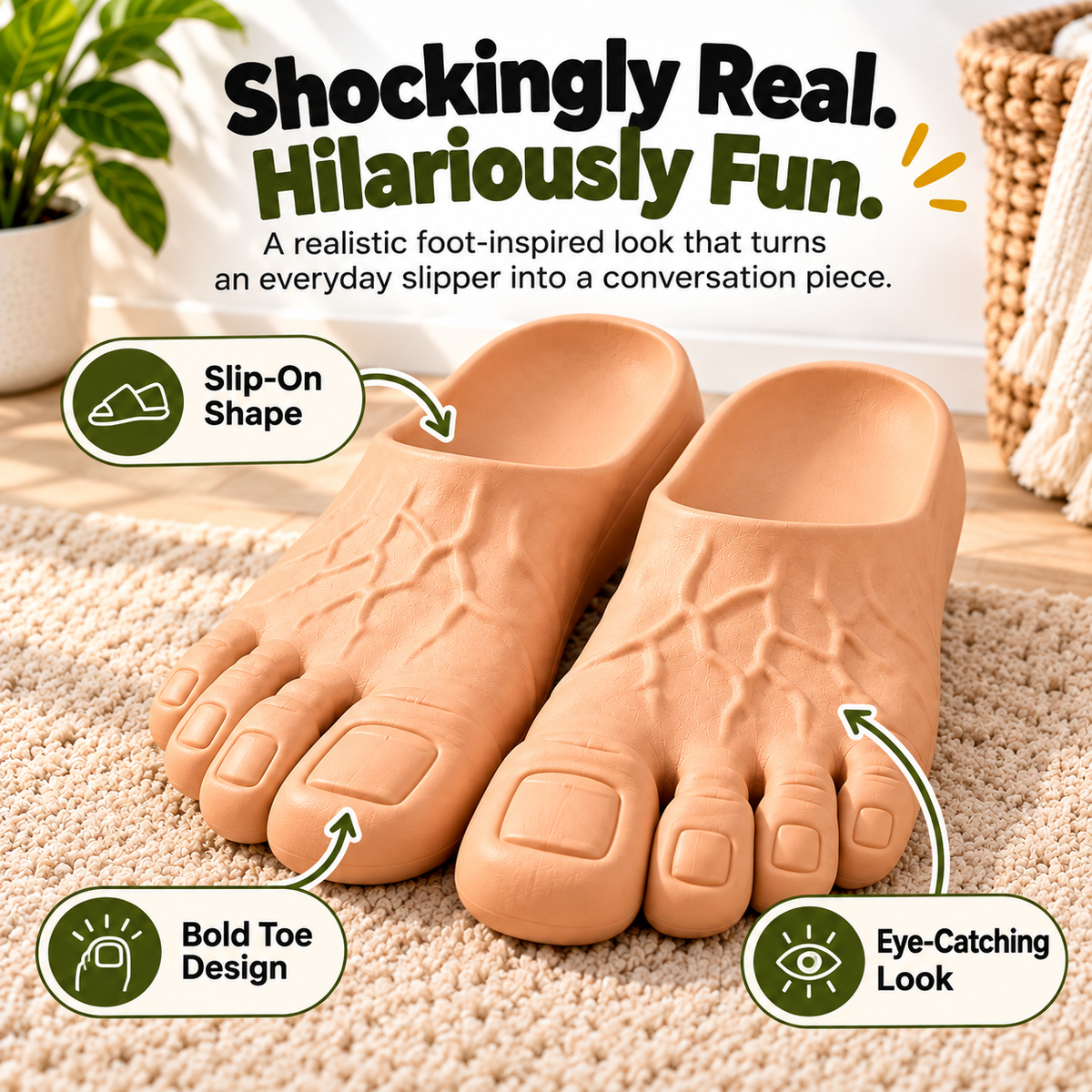 Realistic Big Feet Slippers – Funny Giant Toe Slip-On House Shoes
