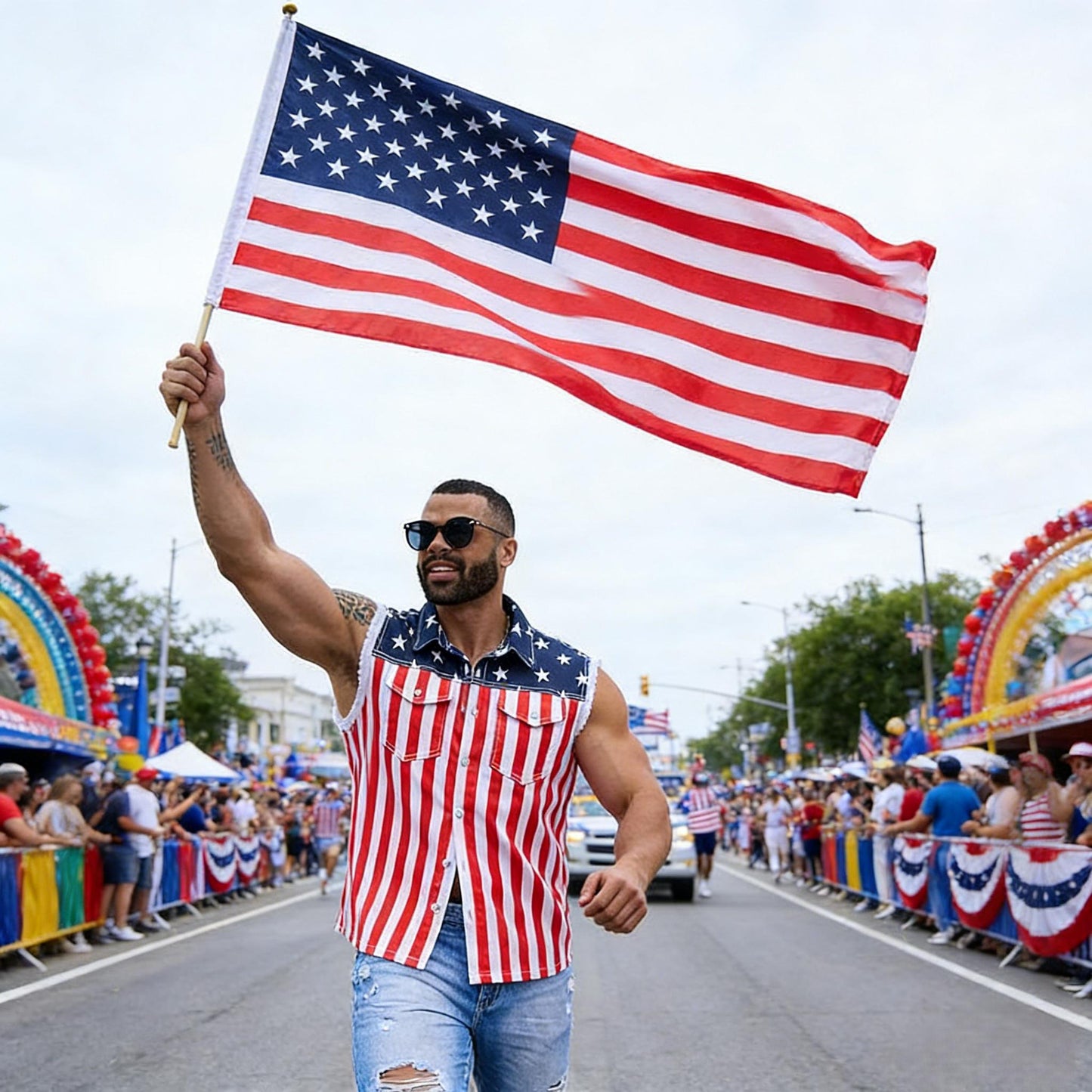 Yuanbang 4th of July Men’s and Women's American Flag Denim Vest - 4th of July Patriotic Casual Sleeveless Jacket