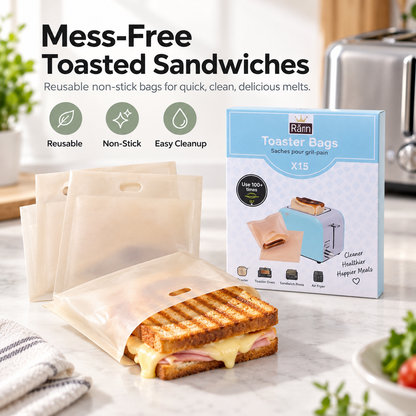 🥪15-Pack Reusable Toaster Bags – Easy-Cleanup Sandwich & Melt Bags