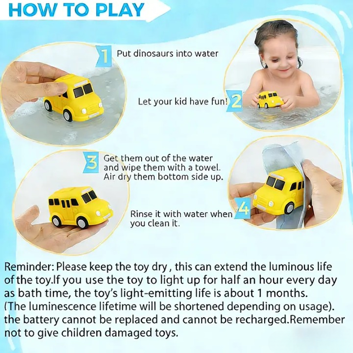 6-Pack Light-Up Bath Vehicles – Flashing Cars & Trucks for Toddler Tub Fun