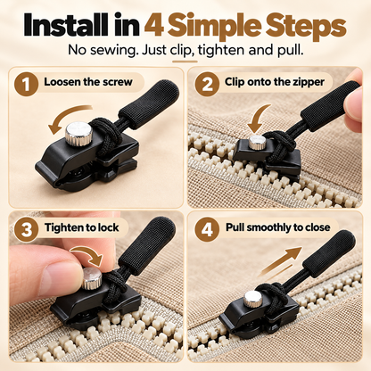 🔧✨ Universal Zipper Repair Kit – No-Sew Detachable Zipper Pull Replacement 🧥🎒 Quick Fix for Broken Zippers ⚡ Adjustable Screw-Lock Design 🔒 3 Sizes (S/M/L) for Jackets, Backpacks, Luggage & More 🧳💖