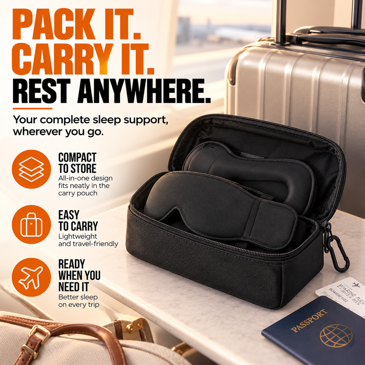 ✈️ 3-in-1 Travel Sleep Support System – Head Support, Eye Mask & Arm Rest