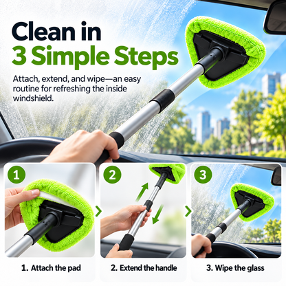 🚗✨Extendable Windshield Cleaning Tool Set – Reach-Anywhere Interior Glass Cleaner with Washable Microfiber Pads