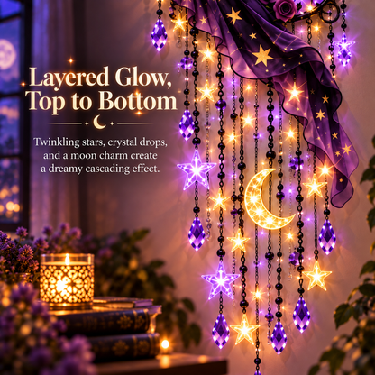 🔮✨ Enchanted Witch Moon Wall Hanging 🌙💜 Glowing Crystal Ball & Star Lights ⭐🐈‍⬛ Magical Gothic Wall Decor for Bedroom, Halloween & Cozy Home 🪄