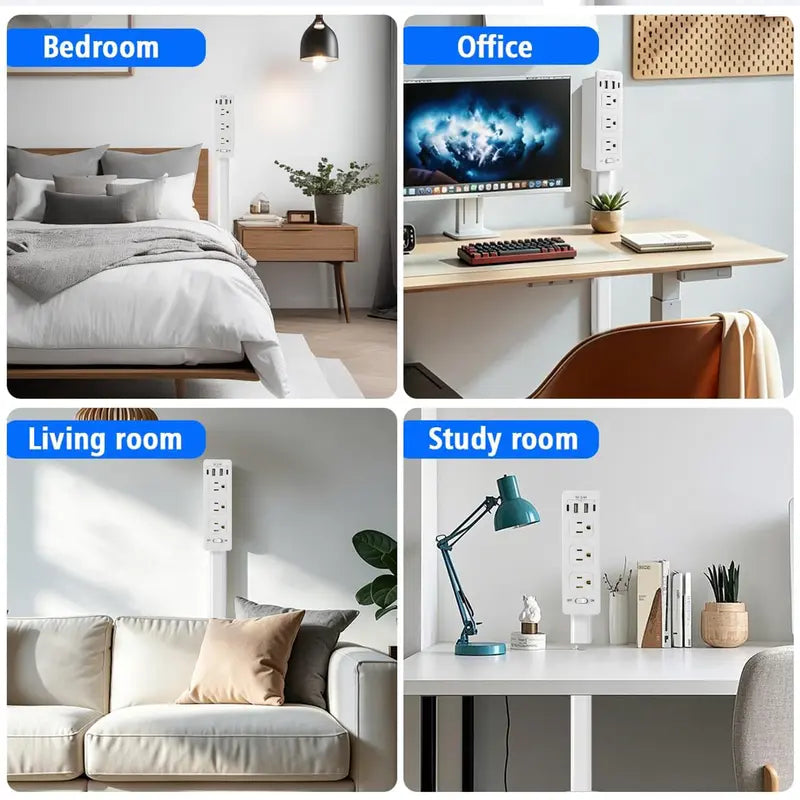 Rotating outlet extender in bedroom, office, living room and study setups